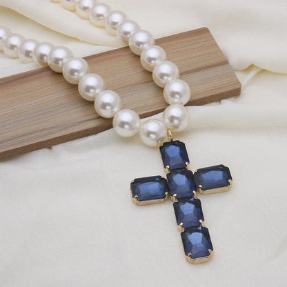 Fashionable and exaggerated large glass cross necklace pendant, luxurious Christmas gift jewelry Good Vibrations