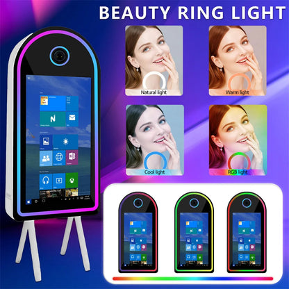 Selfie 45 Inch Photobooth with 32 Inch Mirror Touch Screen Photo Booth Magic Mirror Booth Machine for Weddings Parties Events Good Vibrations