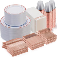 700 Piece Rose Gold Dinnerware Set for 100 Guests, Plastic Plates Disposable for Party, Include: 100 Dinner Plates Good Vibrations