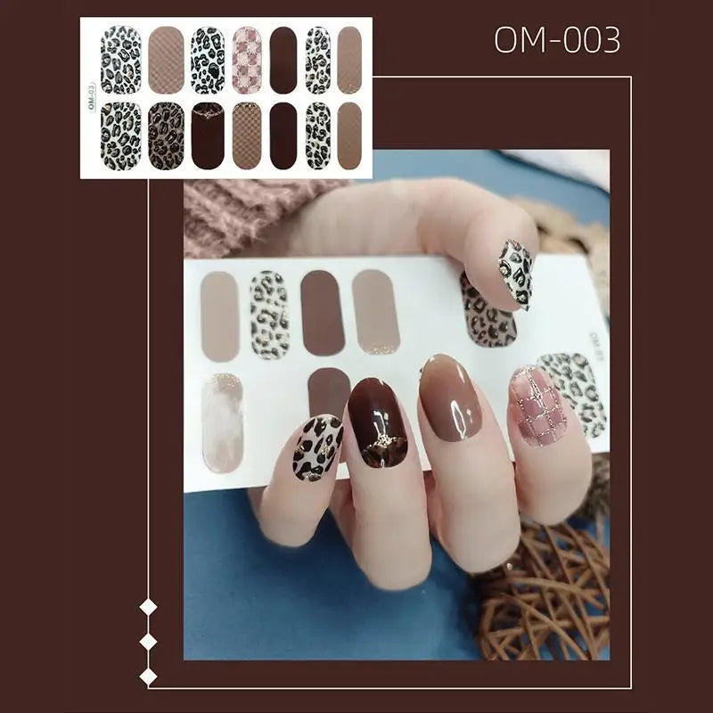 14 Strips Leopard Print Semi-Cured Gel Nail Decals 3D Gradient Waterproof Full Cover Flakes Nail Sticker DIY Adhesive Nail Wraps Good Vibrations