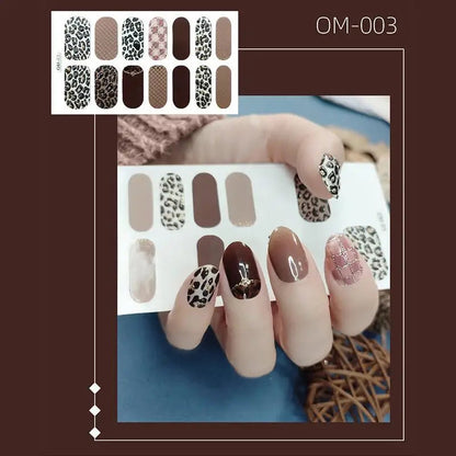 14 Strips Leopard Print Semi-Cured Gel Nail Decals 3D Gradient Waterproof Full Cover Flakes Nail Sticker DIY Adhesive Nail Wraps Good Vibrations