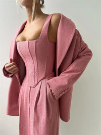 3 Pieces Herringbone Women's Suits Pants Set Top Bra+Blazer+Trousers or Skirt Formal Office Lady Prom Jacket Coat Winter Outfit Good Vibrations