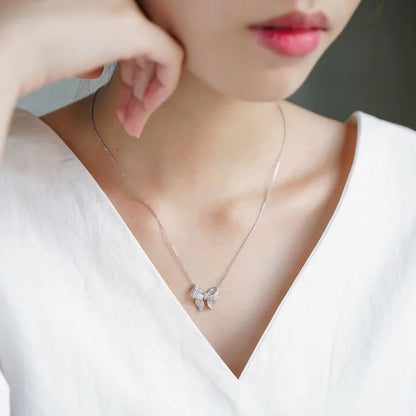 Ins Delicate 925 SIlver Needle Jewelry Set Silver Color Micro Pave Zircon Bowknot Necklace+earrings Fashion Statement Bijoux Good Vibrations Adult Super Store