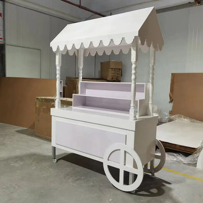 Wedding supplies mobile flower display sweet candy cart wedding party decoration event white dessert candy bar cart for parties