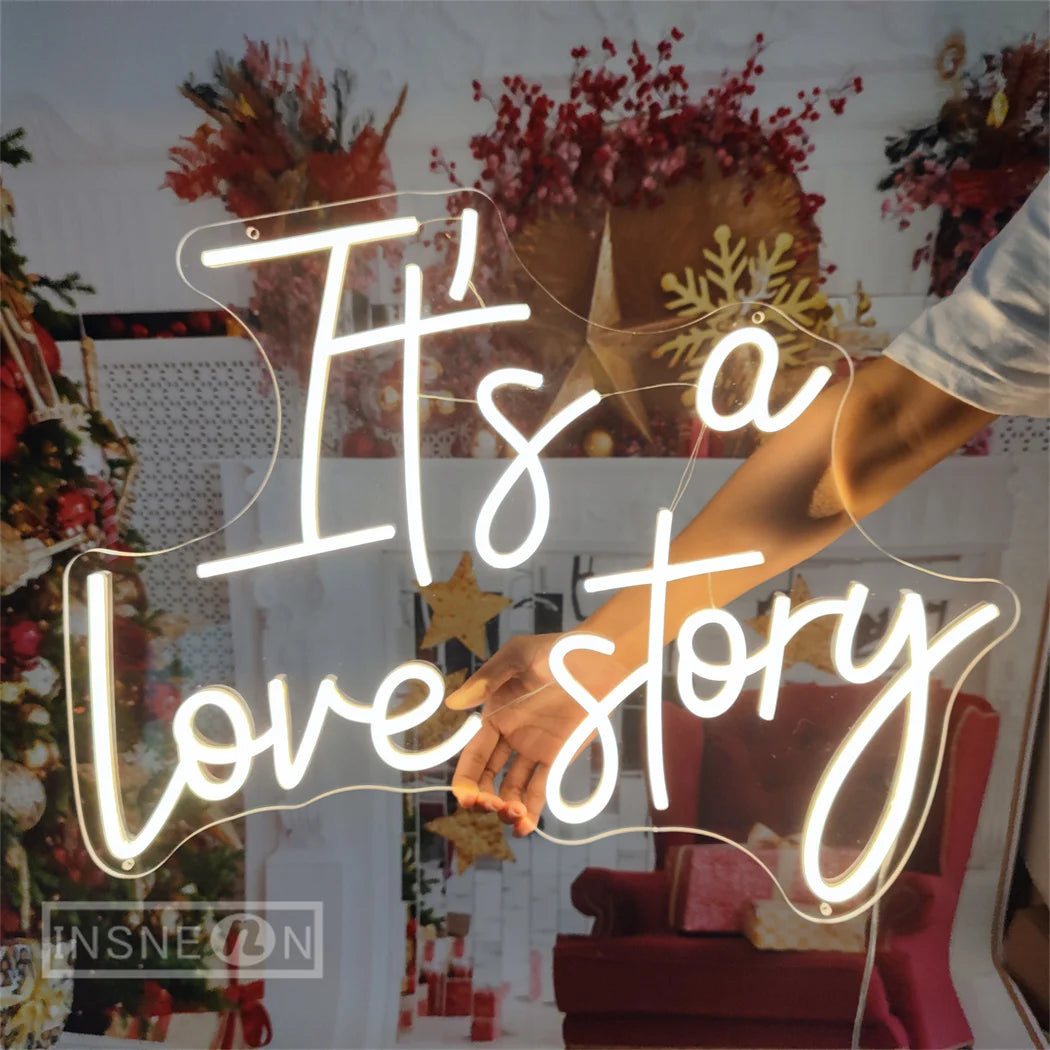 It's a Love Story Neon Light Sign for Wedding Party Wall Decor LED Neon Signs Room Bedroom Wall Decoration Neon Lamp USB Power Good Vibrations