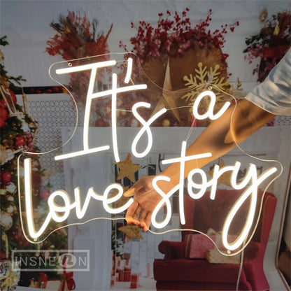 It's a Love Story Neon Light Sign for Wedding Party Wall Decor LED Neon Signs Room Bedroom Wall Decoration Neon Lamp USB Power Good Vibrations