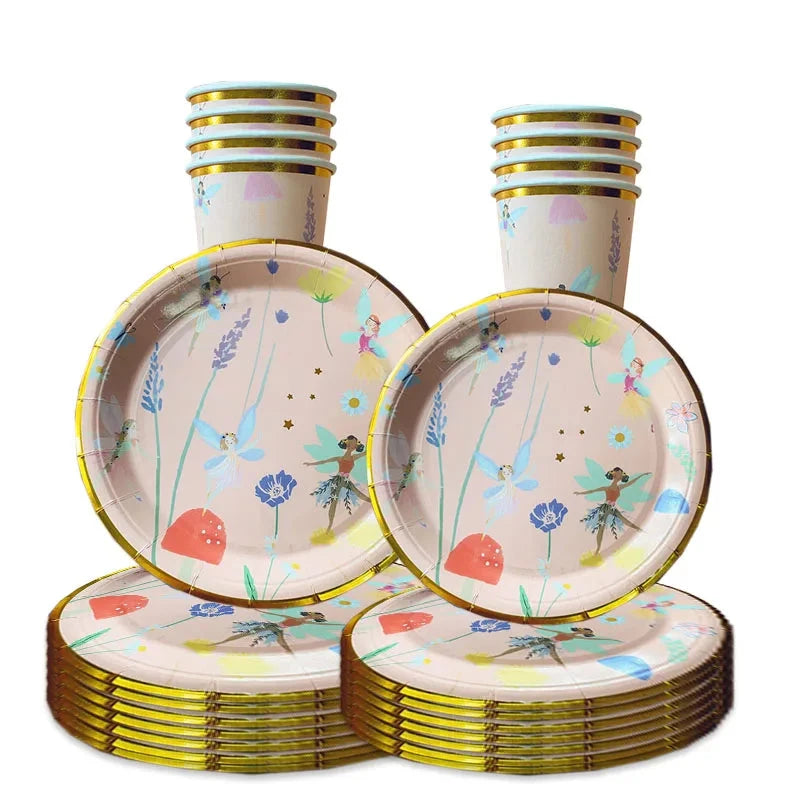 10Guests Fairy Disposabel Tableware Butterfly Goddess Plates Napkin Cups Spring Flower Princess Happy Birthday Party Decor Girl Good Vibrations