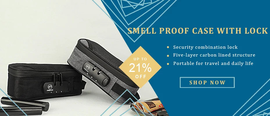 FIREDOG Smoking Smell Proof Pouch with security lock and carbon lining, ideal for travel and daily use.