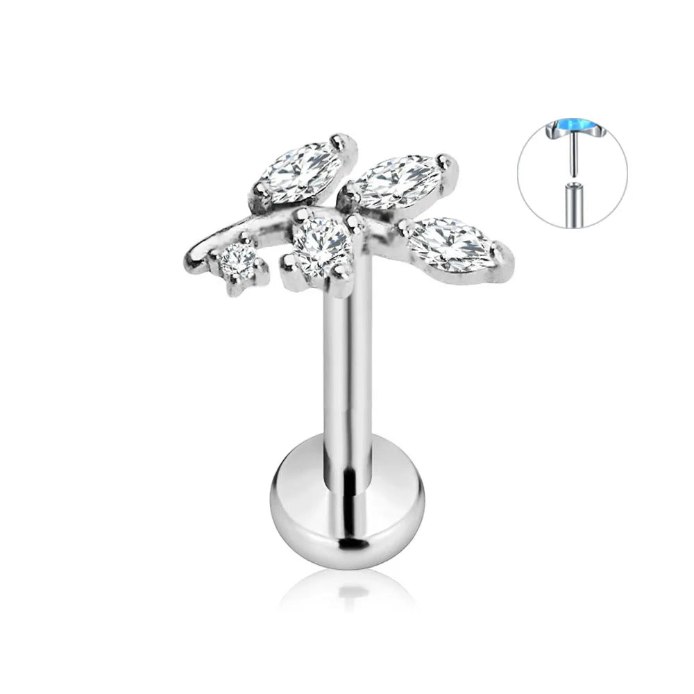 ASTM F136 G23 Titanium Flower Petals Star Heart Butterfly Threadless Piercing Pin Push in Labret Daith Conch Earring 16G 18G 20G Good Vibrations