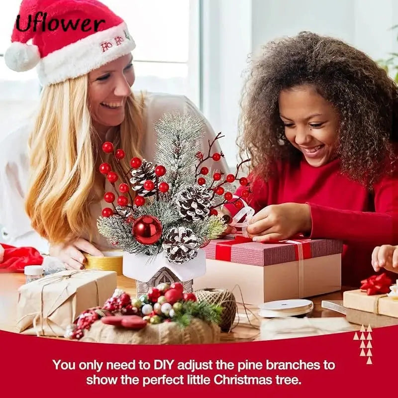 30cm Mini Christams Tree Artificial Plants PE Flocking Pinecone Pine Branch Home Window Decoration Desktop Decor Christmas Gift Good Vibrations