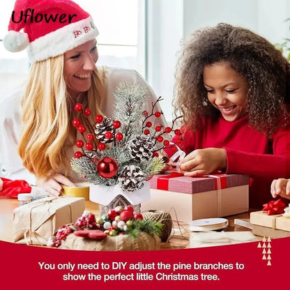 30cm Mini Christams Tree Artificial Plants PE Flocking Pinecone Pine Branch Home Window Decoration Desktop Decor Christmas Gift Good Vibrations