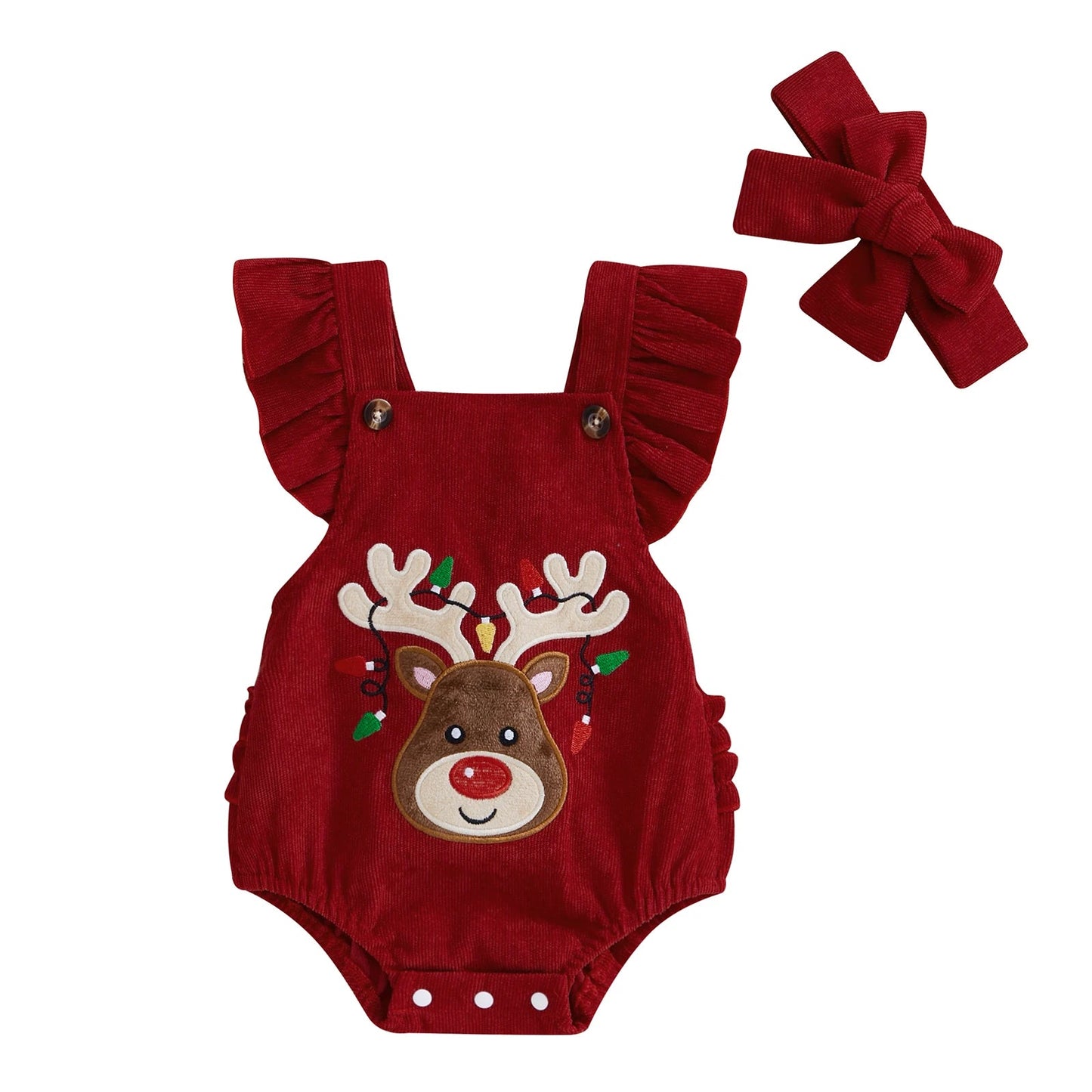 BeQeuewll Cute Elk Christmas Baby Girls Clothes Newborn Jumpsuit Winter Autumn Flying Sleeve Infant Rompers with Headband Set Good Vibrations