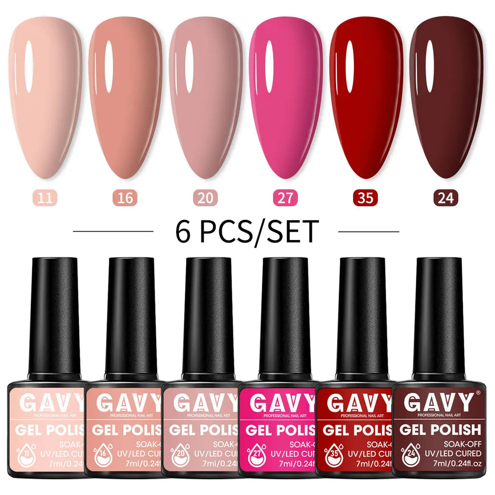GAVY 6-piece quick-drying nail polish set, with high glossiness, perfect for DIY manicures at home or in the salon. Good Vibrations