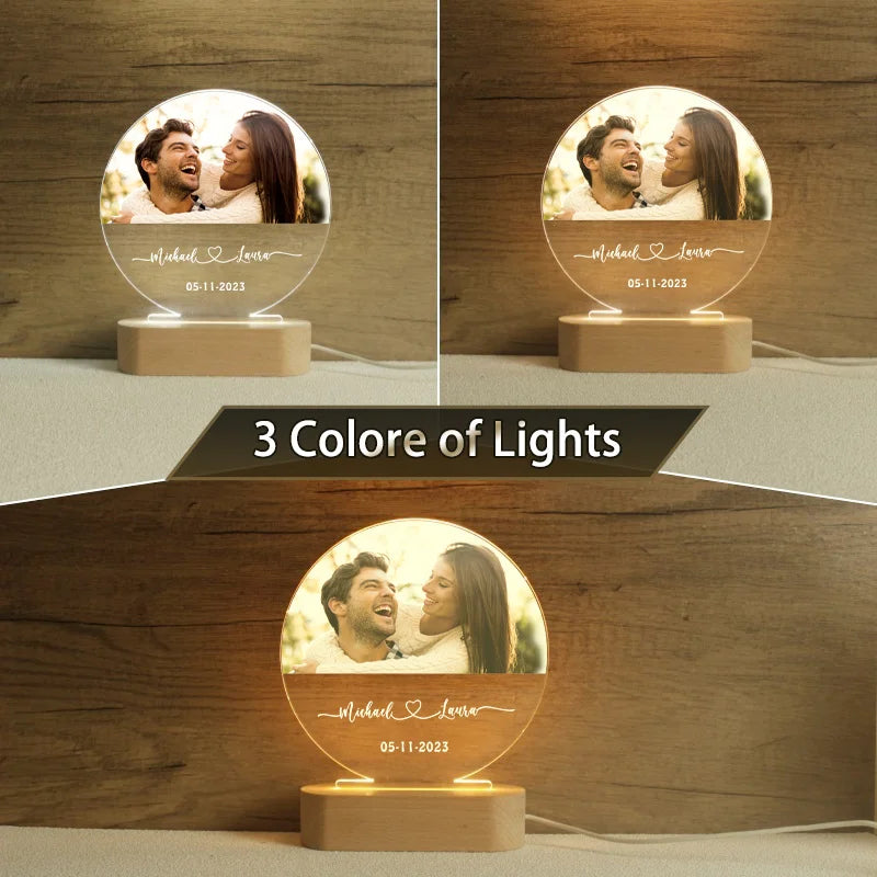 Custom Photo Wedding Acrylic Plaque LED Light Anniversary Gifts With LED Light Newly Engagement Frame Gift Personalized Photo Good Vibrations