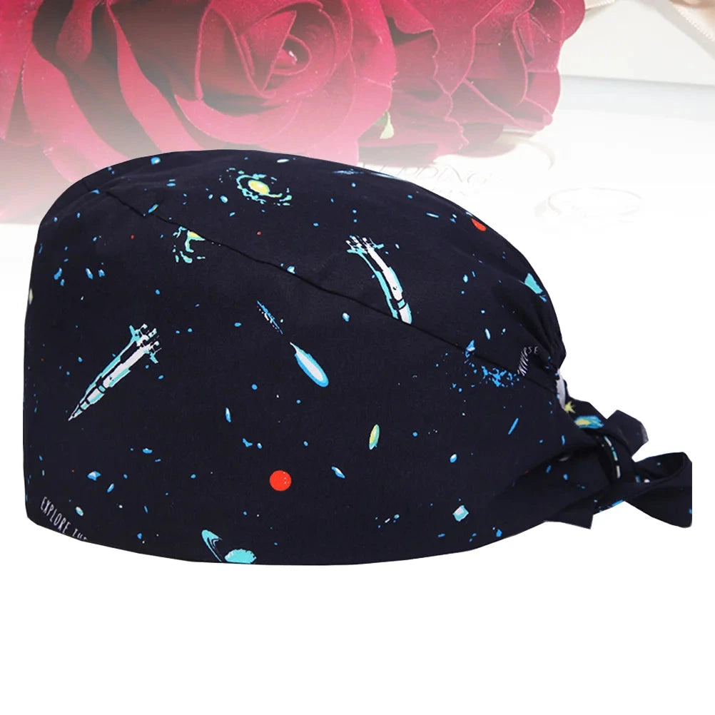 Hat Men Adjustable Bouffant Bonnet Working Hats Print Scrub Cap Button Elasticity Good Vibrations