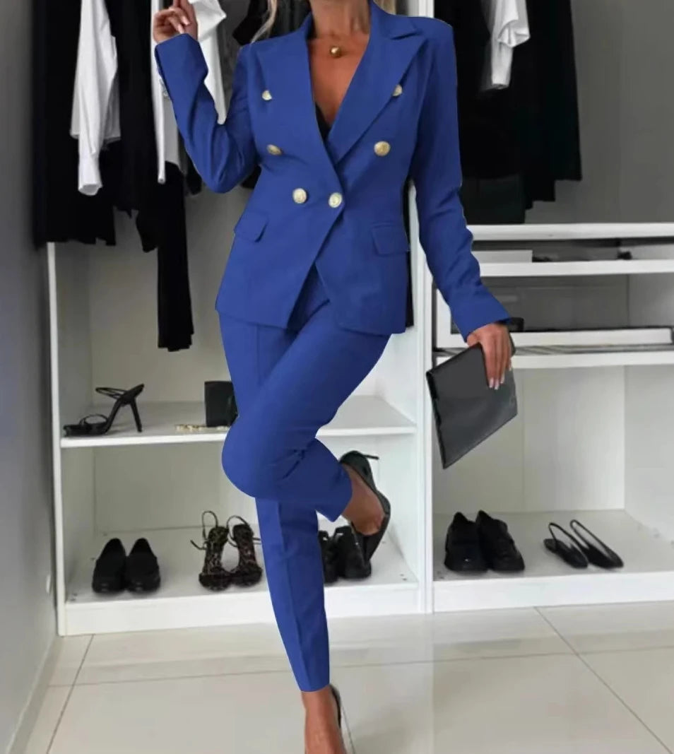 Two Piece Sets Woman Outfit 2025 Spring Solid Color Versatile Temperament Blazer Coat & Fashiona Casual Pocket Design Pants Set Good Vibrations