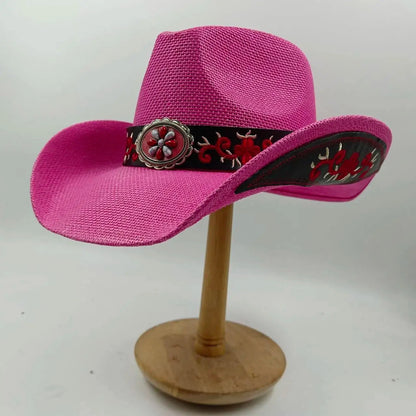 hats straw cowgirl western hat  mexican hat  retro curling hat western cowboy hat outdoor riding hat travel sports hat Good Vibrations