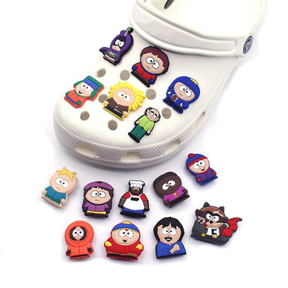 16PCS/Set PVC Shoe Charms Kawaii Famous Cartoon Character Boy Girl Man Garden Shoes Charms Ornaments Accessories Decorations Good Vibrations