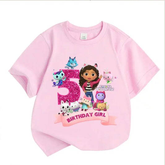 Gabby Dollhouse Kids Cotton T-Shirt Anime Cartoon Birthday Digital Printed Pullover Summer Casual Loose Breathable Top Cute Gift Good Vibrations