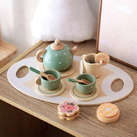 Wooden Afternoon Tea Set Toy Pretend Play Food Learning Role Play Game Early Educational Toys for Toddlers Girls Boys Kids Gifts Good Vibrations