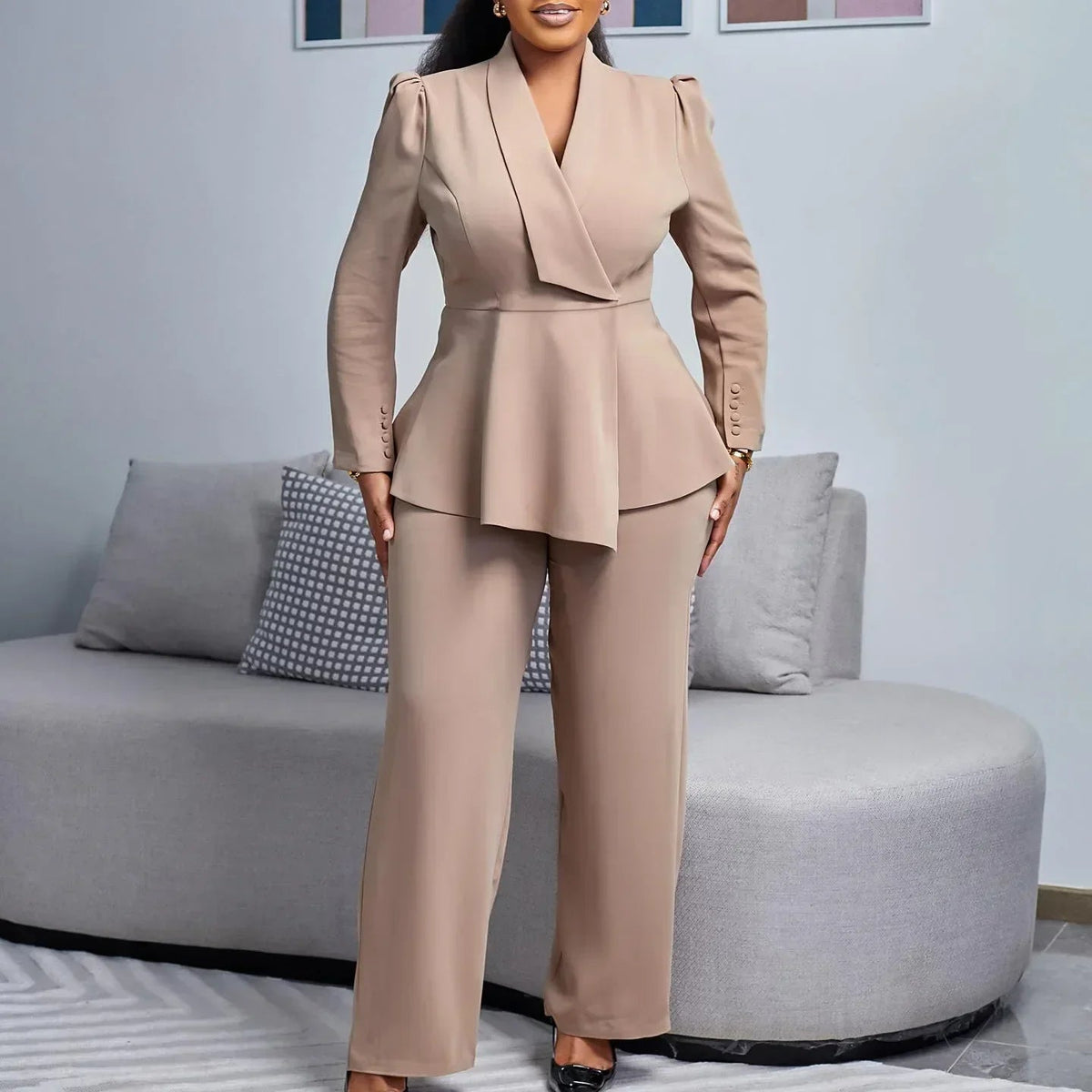 2 Piece Women Sets Plus Size  New Arrival Matching Two Pieces Sets Blazer Coat Top Pants Suits Outfits Clothing Good Vibrations