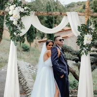 Yannew Burnt Orange Rustic Wedding Arch Flowers White Swag Drape Kit for Wedding Ceremony Reception Backdrop Floral Decoration Good Vibrations