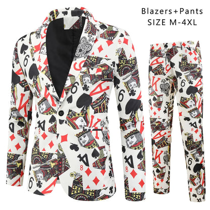 Red Printed Two-piece Men's Christmas Suit (Jacket + Pants) Stylish Male Blazer Coat with Trousers Black Green Blue S-4XL Good Vibrations