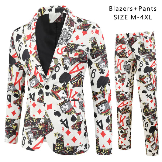 Red Printed Two-piece Men's Christmas Suit (Jacket + Pants) Stylish Male Blazer Coat with Trousers Black Green Blue S-4XL Good Vibrations