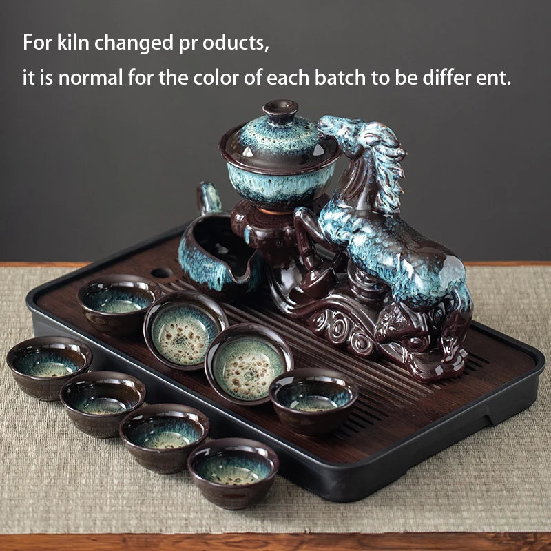 1 set of creative lazy tea set, semi-automatic horse teapot, magnetic rotating water guide tea set, Chinese Kung Fu tea set Good Vibrations