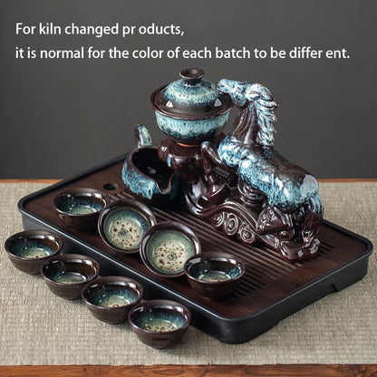 1 set of creative lazy tea set, semi-automatic horse teapot, magnetic rotating water guide tea set, Chinese Kung Fu tea set Good Vibrations