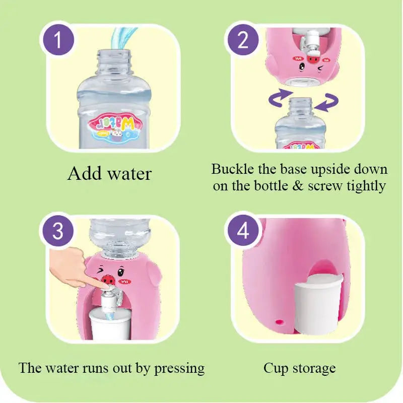 Kids Mini Dual Water Dispenser Toy Cute Water Juice Milk Drinking Fountain Simulation Kitchen Toys for Boys Girls Gift Good Vibrations
