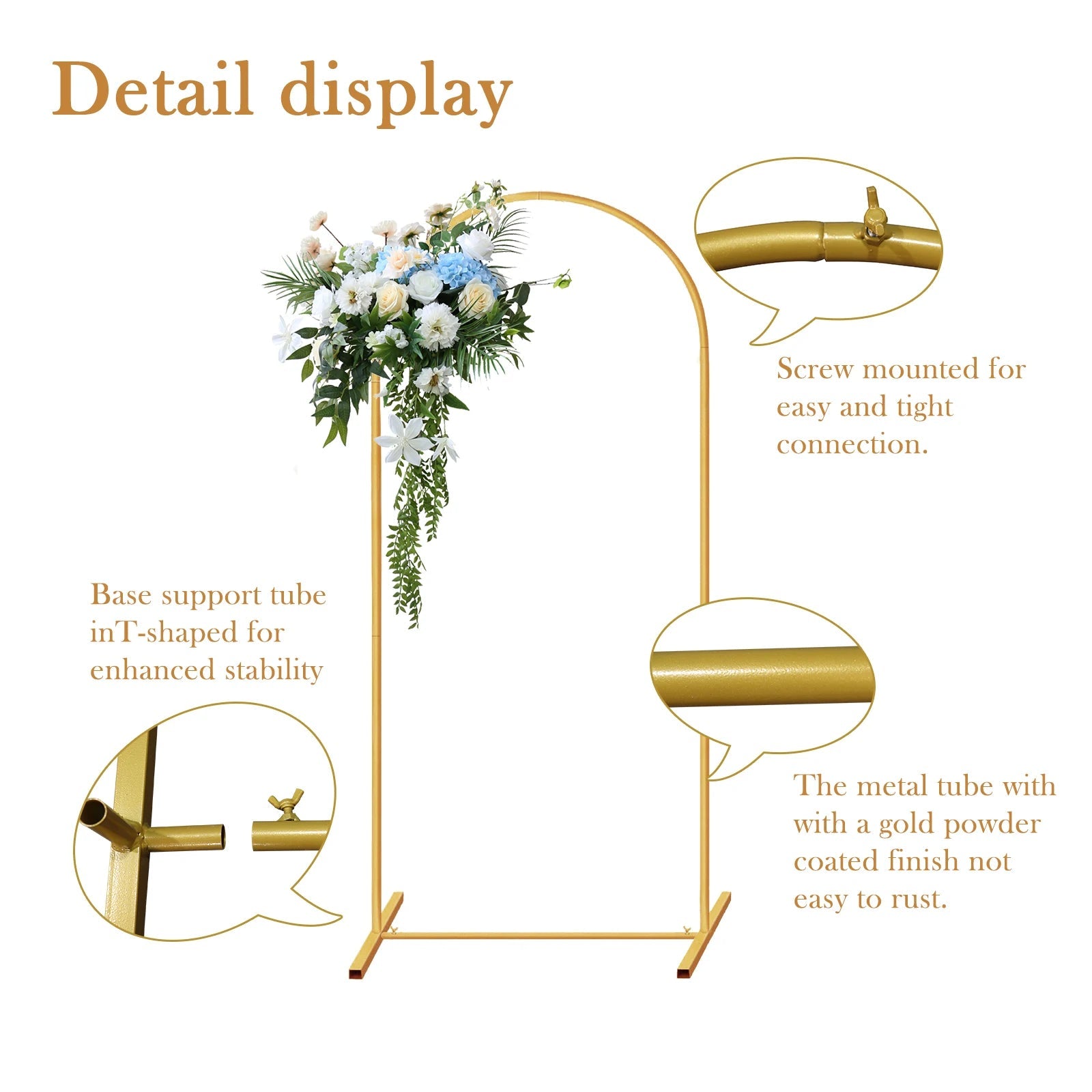 Arch Backdrop Stand, Set of 3 Gold Metal Arch Stand Wedding Arch Frame Square Balloon Arch Stand for Birthday Party Baby Shower Good Vibrations