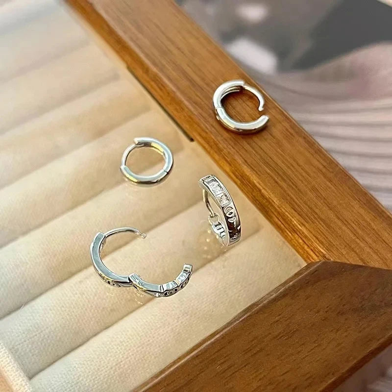 4Pcs/set Stainless Steel Aesthetic Zircon Crystal Hoop Earrings for Women Egirl New Y2K Cool Daily Wear Jewelry Accessories Good Vibrations
