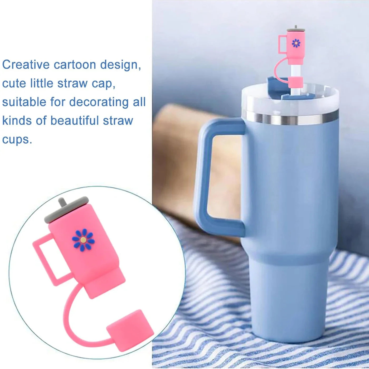 6Pcs Straw Cover Cap for Stanley Cup Straw Topper Compatible for 30&40 Oz Tumbler 10mm Dust-Proof Reusable Cute Straw Tips Lids Good Vibrations