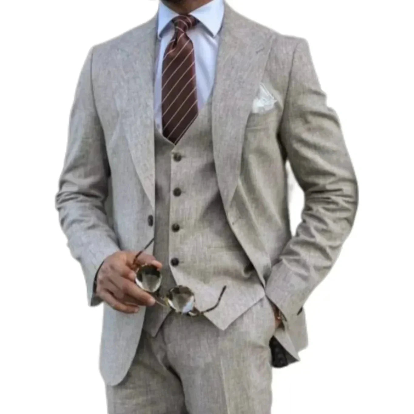 Elegant Man Suit Tailored 3-piece Suit Linen Suit High-quality Wedding Art One Breasted Gun Lapels  Suit for Men Summer Beach Good Vibrations