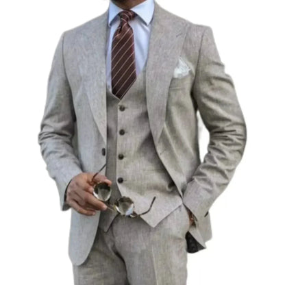 Elegant Man Suit Tailored 3-piece Suit Linen Suit High-quality Wedding Art One Breasted Gun Lapels  Suit for Men Summer Beach Good Vibrations