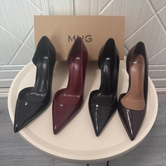 Women's High Heels Pointed Toes Elegant Fashion Sexy PU Leather Single Shoes Peep Toe Stiletto Heels Female Luxury Pumps Slip-on Good Vibrations