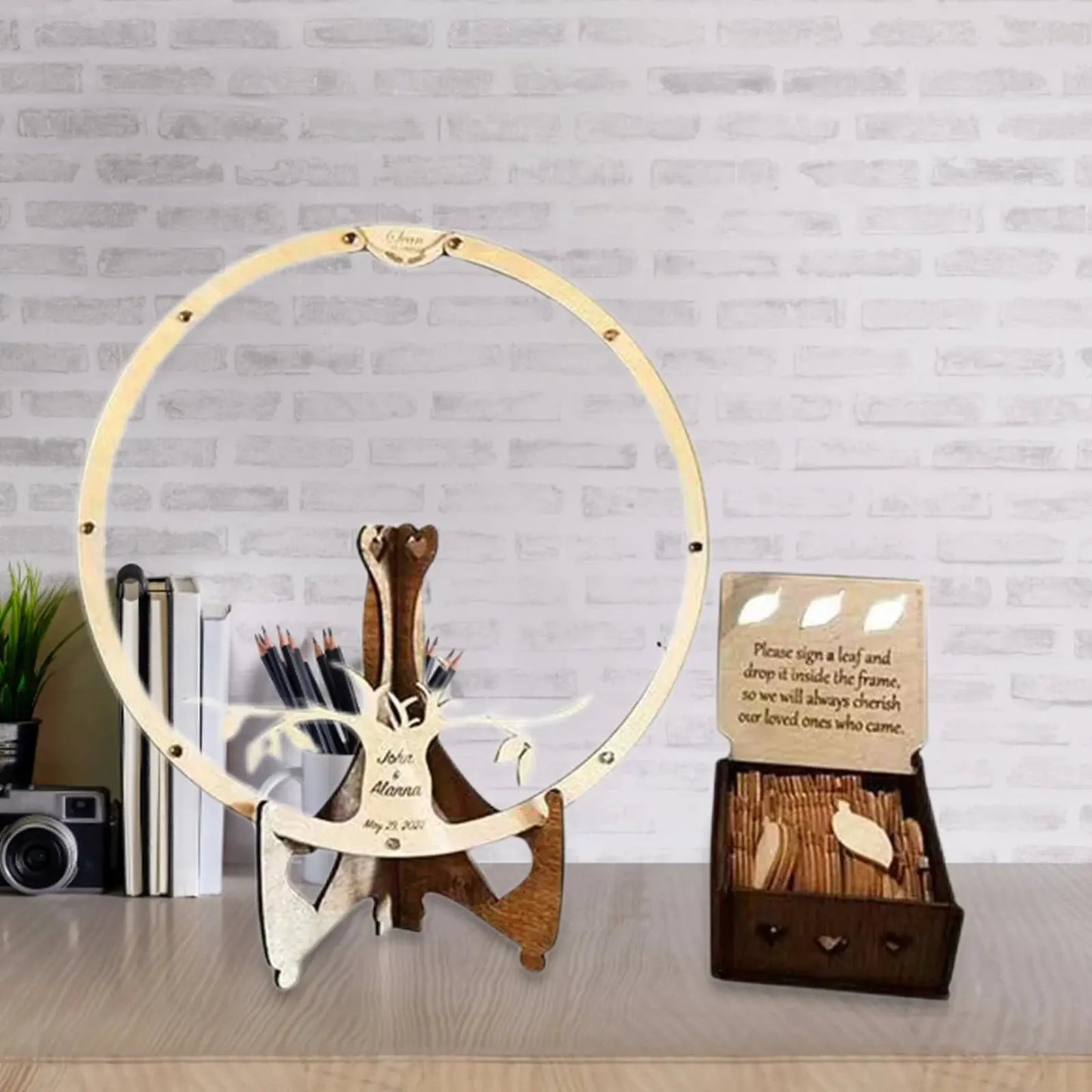 Wedding Guest Book Alternative Wooden Card Box 60 Wood Leaves for Reception Good Vibrations