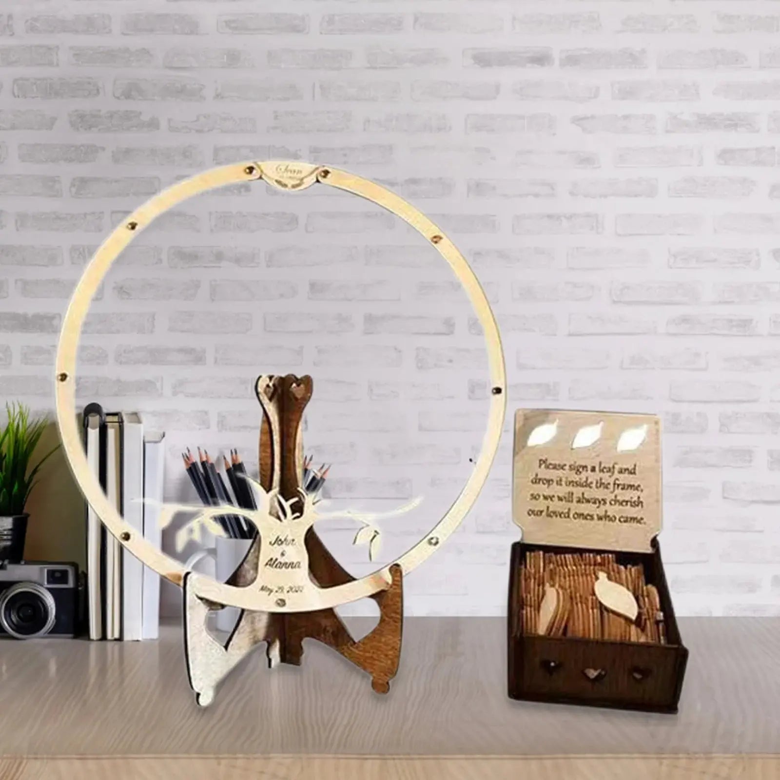 Wedding Guest Book Alternative Wooden Card Box 60 Wood Leaves for Reception Good Vibrations