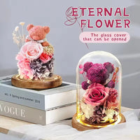 Valentine's Day Gift for Girlfriend Eternal Preserved Rose Flower Gift Box Teddy Bear Eternal Flower with Lights Gift for Women Good Vibrations