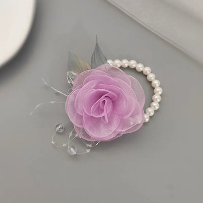 Girls Bridesmaid Wrist Flowers Pearl Ribbon Rose Bracelet for Wedding Prom Party Bride to Be Bridesmaid Gift Wedding Accessories Good Vibrations