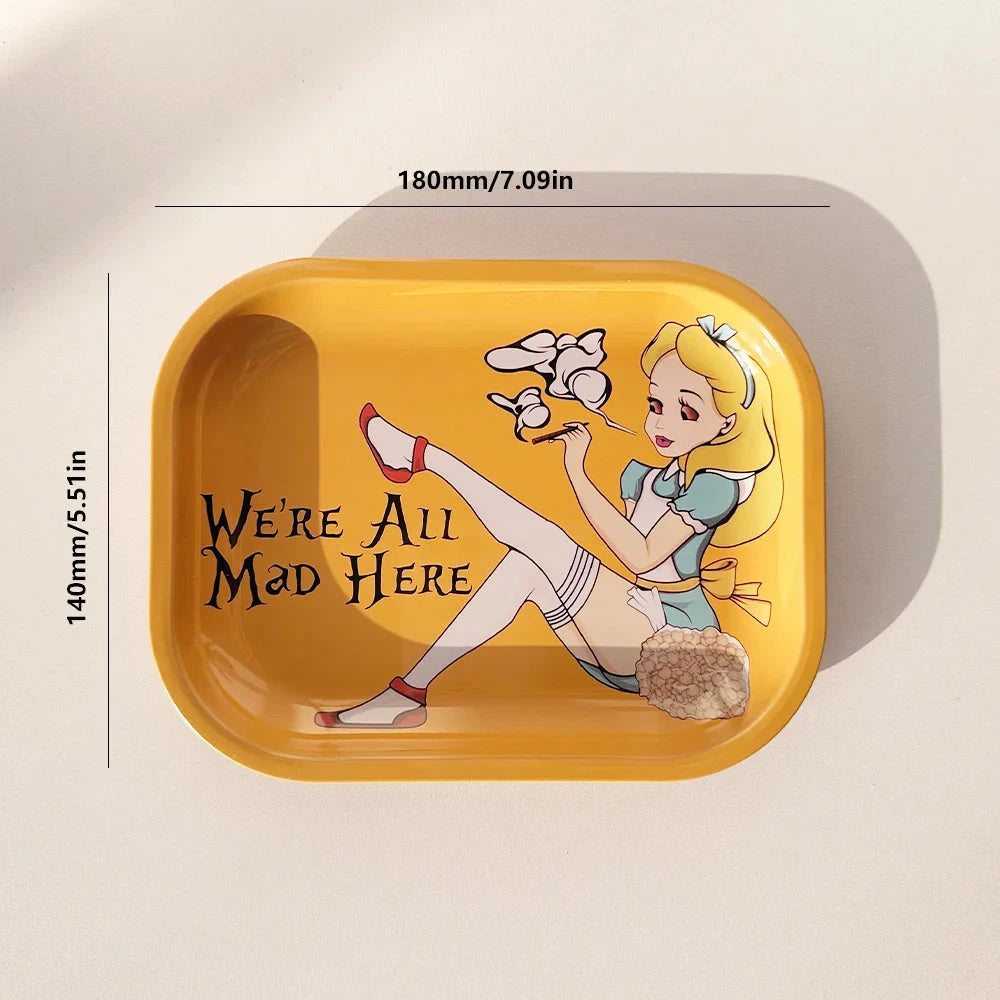 Yellow-Haired Girl Smoking Girl Pattern Cigarette Tray 180*140mm Metal Cigarette Tray Smoking Set Storage Tray Good Vibrations Adult Super Store