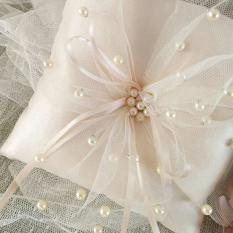 Wedding Ring Pillow For Wedding Decoration 15 X 15cm Double Heart Rhinestones Decor Satin Bridal Cushion With Ribbons Fashion Good Vibrations