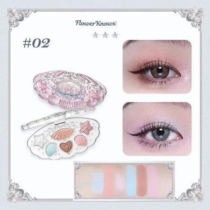 Flower Knows Moonlight Mermaid Eyeshadow Delicate Matte Glow Shimmer Chameleon Waterproof 5 Color Glitter Eye Shadow Palette Good Vibrations