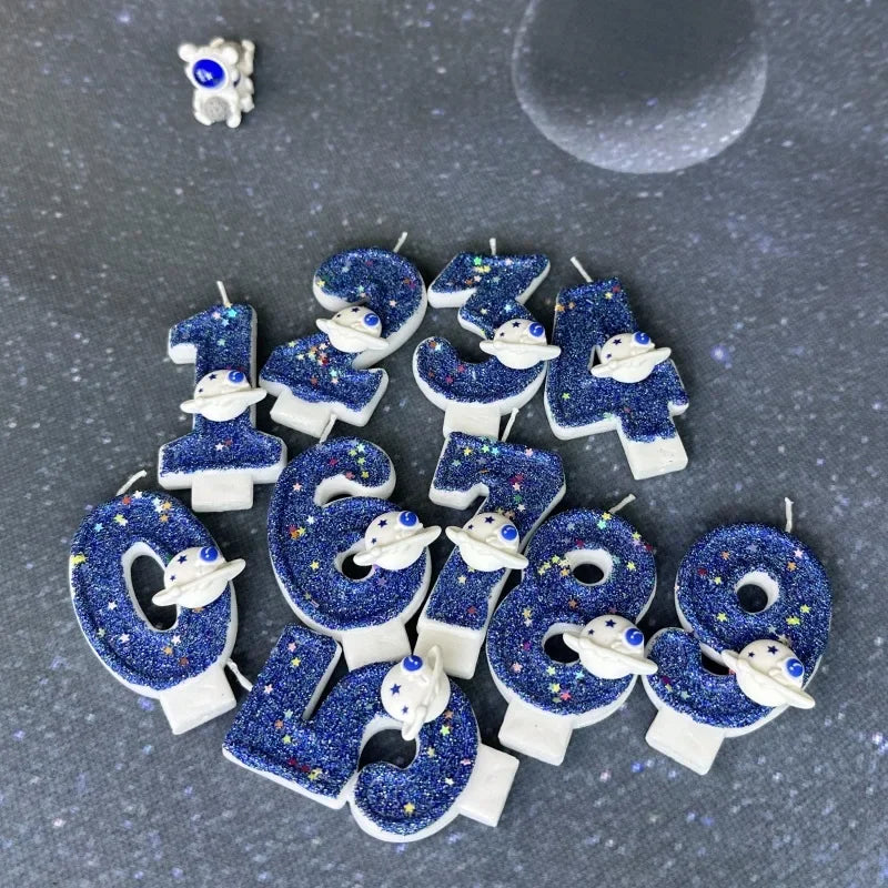 Number Birthday Candles Cake Party Decoration Birthday Candles Planet Universe Blue Boys and Girls Number0-9 Star Blue Party