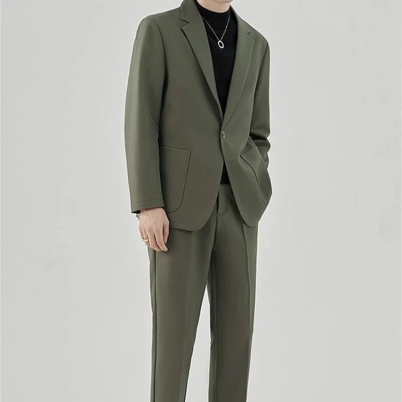 2 Piece Outfit Set Male Solid Color Youth Trends Costumes Ceremony Pants Full Men's Suits and Blazers Clothes Classic Elegant Good Vibrations