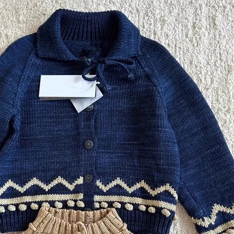 Knitted Sweater MF Brand 2025 New Winter Kids Sweaters for Girls Cute Knit Cardigan Baby Sets Children Cotton Outwear Clothing Good Vibrations