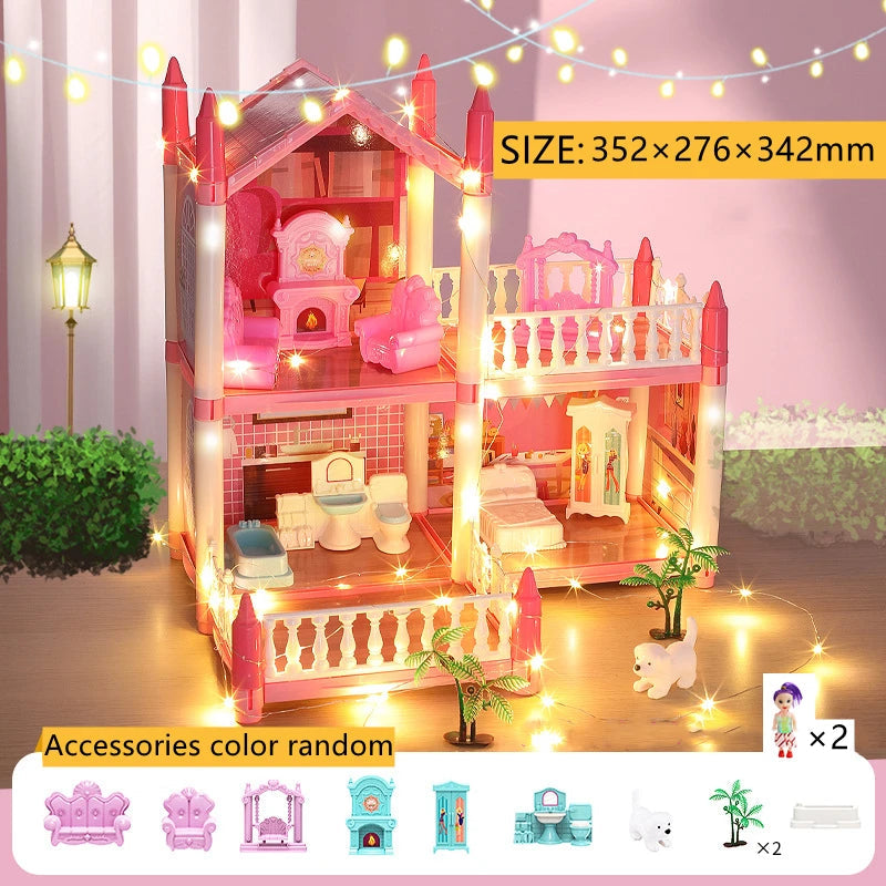 Doll Houses 3D Assembled DIY Miniatures Dollhouse Accessories Villa Princess Castle with LED Light Girl Birthday Gift Toy House Good Vibrations