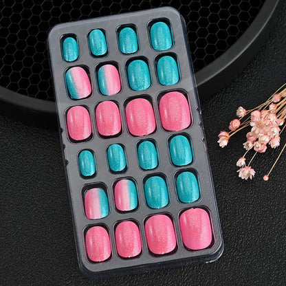 24 Pcs/box Children Cartoon Nail Tips Colorful Artificial Fake Nails for Cute Kids Girls Full Cover Short False Nail Art Kits* Good Vibrations