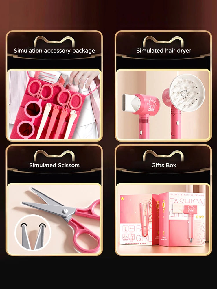 Kids Make Up Toys Simulation Haircut Kit Children's Hair dryer Role Playing Game Educational Toys For Girls Pretend Play Gifts Good Vibrations